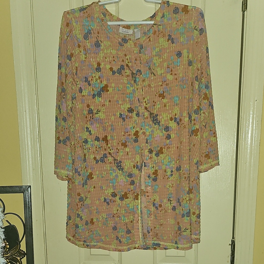 Floral Button Down Shirt By LOGO Layers- Multicolured 3/4 Sleeves